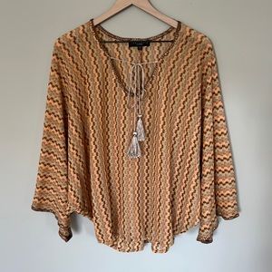 Sanctuary Retro Boho Dolman Sleeve Oversized Poncho Top with Tie Tassels size S